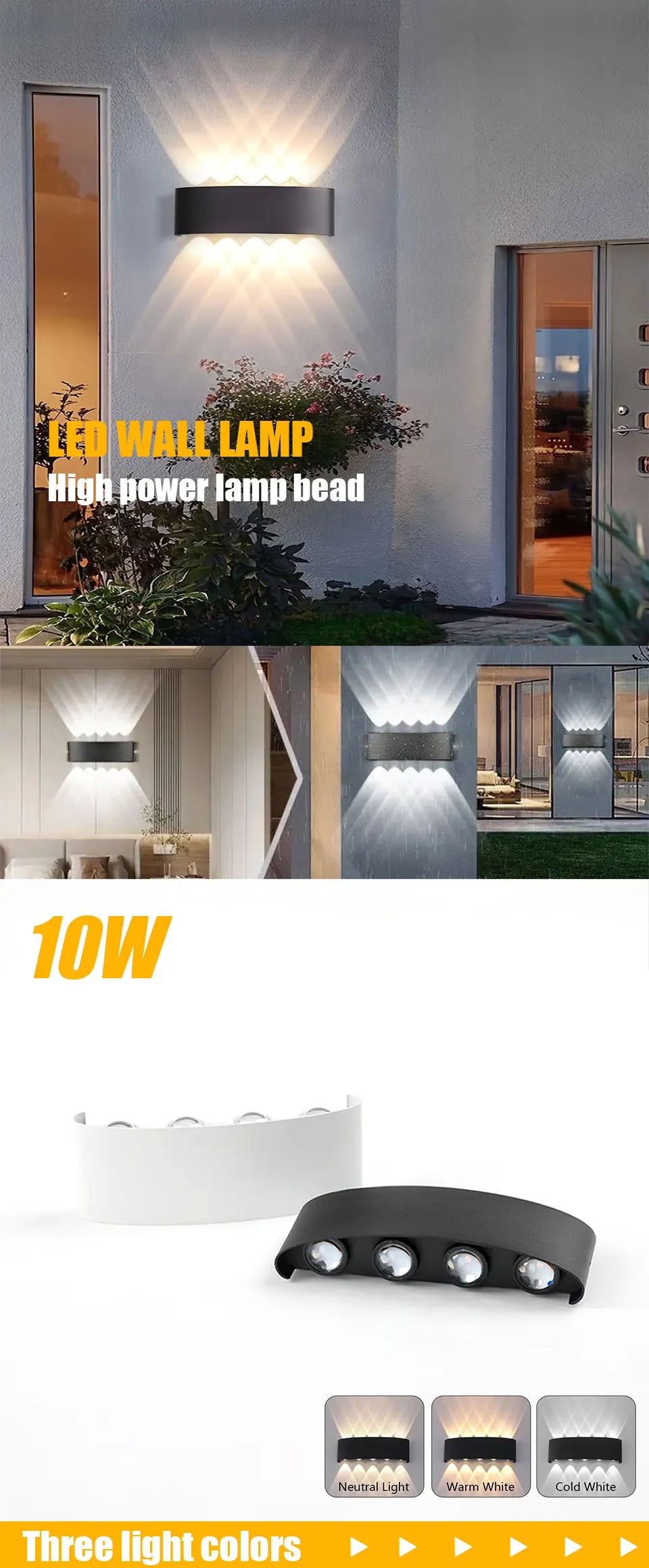 LED Wall Lamp Waterproof IP66 Indoor Outdoor Lamp Garden Lights for Living Room Hallway Bedroom Decor