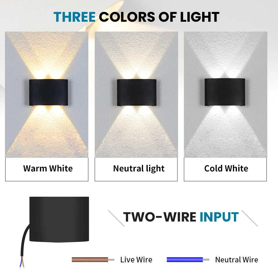 LED Wall Lamp Waterproof IP66 Indoor Outdoor Lamp Garden Lights for Living Room Hallway Bedroom Decor