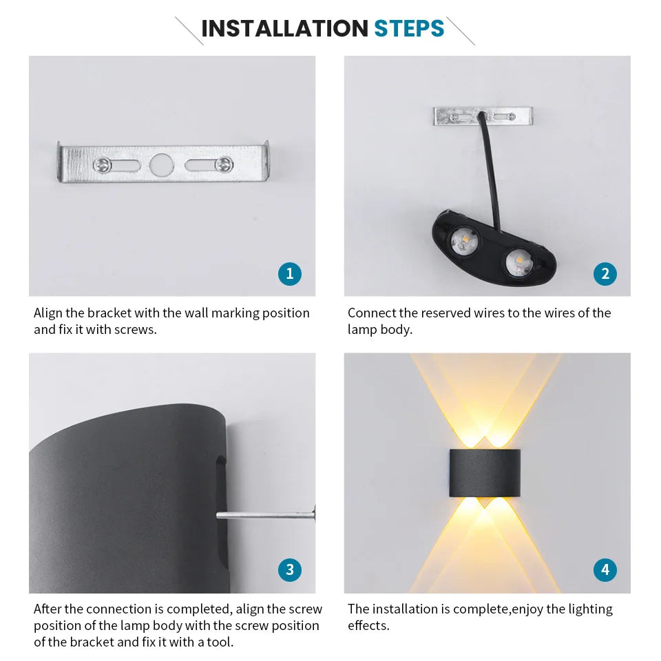 LED Wall Lamp Waterproof IP66 Indoor Outdoor Lamp Garden Lights for Living Room Hallway Bedroom Decor