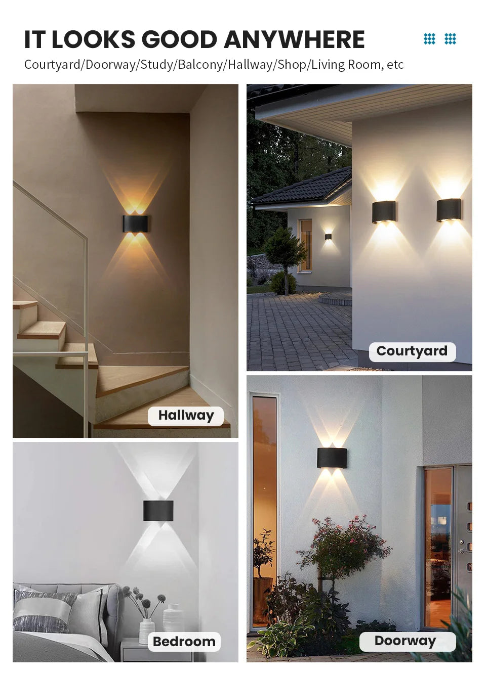 LED Wall Lamp Waterproof IP66 Indoor Outdoor Lamp Garden Lights for Living Room Hallway Bedroom Decor