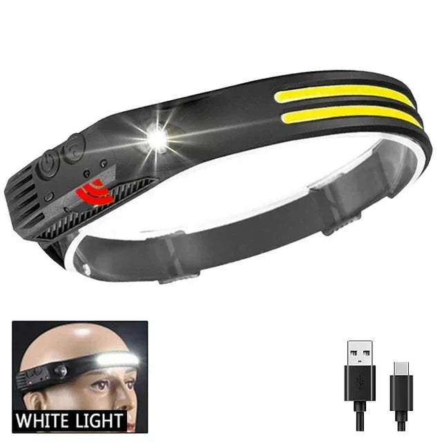 IR Motion Sensor Headlamp USB Rechargeable Headlight White/Yellow/Red Light 10 Modes Head Lamp Waterproof Head Light