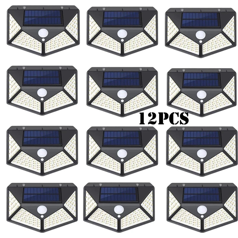 12 Pack Solar Lights Outdoor Wireless 100 LED Solar Motion Sensor Lights Waterproof Security Wall Lighting Outside for Backyard