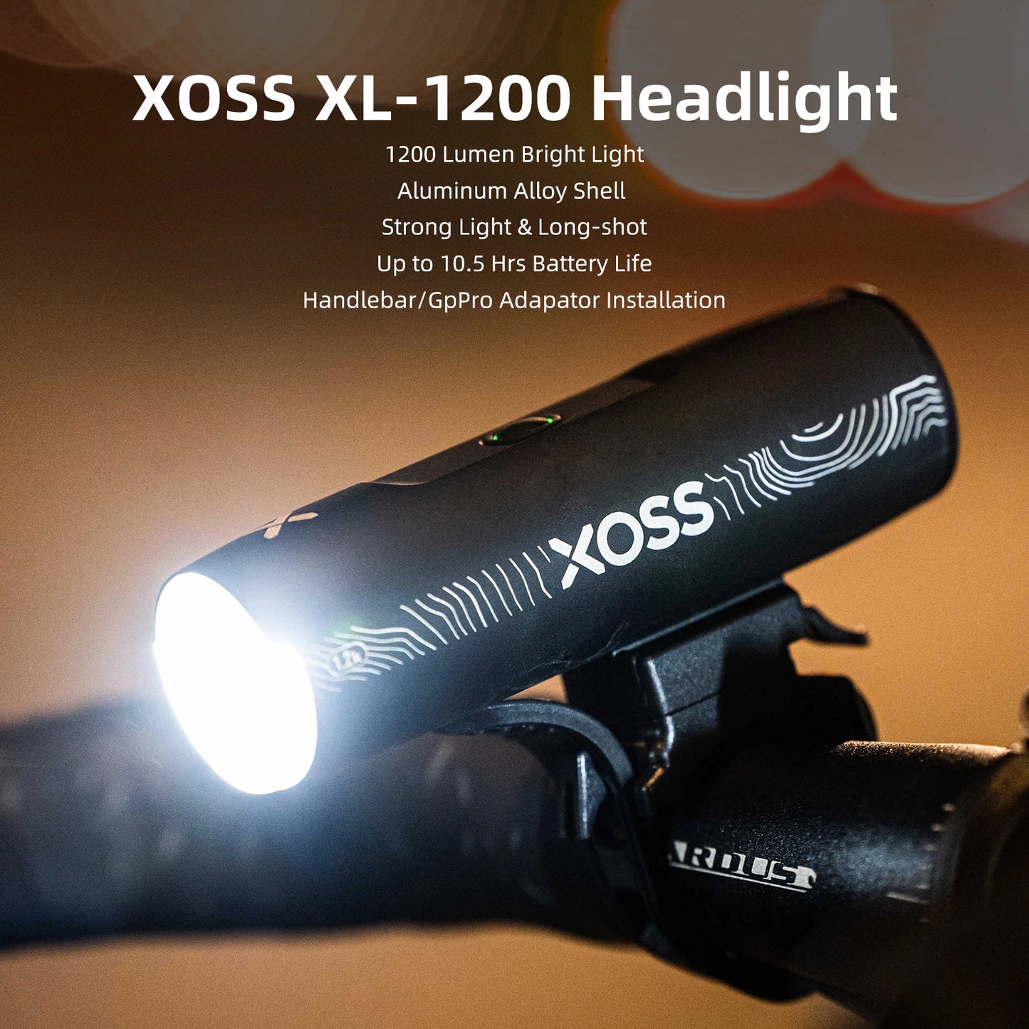 XOSS 1200 Lm Bike Light XL1200 Headlight Waterproof Type-C Rechargeable Front Lamp Bicycle Light Aluminum Ultralight Flashlight