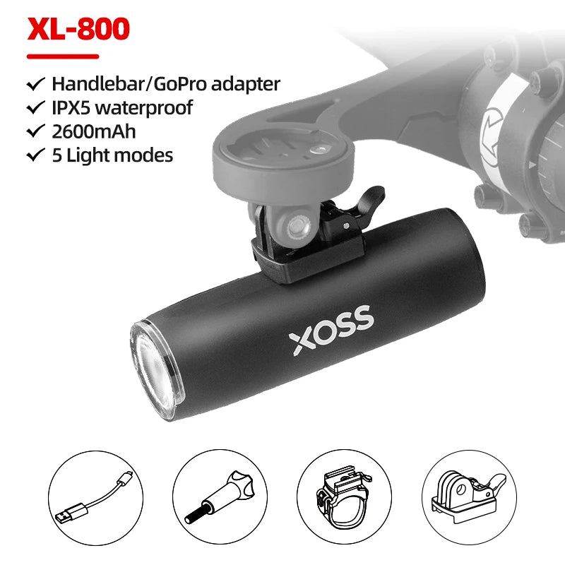 XOSS XL400/XL800 Bike Headlight 400/800 Lumen USB Rechargeable Road MTB Front Lamp Bicycle Light Aluminium Ultralight Flashlight