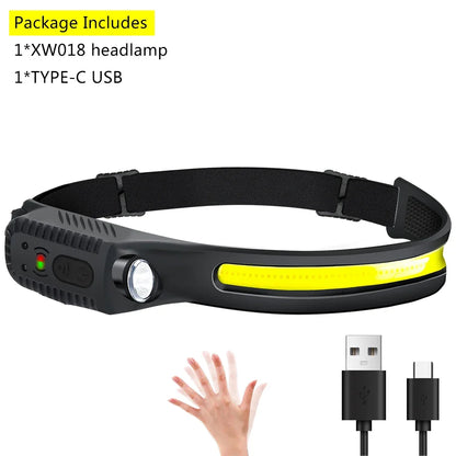 IR Motion Sensor Headlamp USB Rechargeable Headlight White/Yellow/Red Light 10 Modes Head Lamp Waterproof Head Light