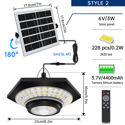 Solar Shed Light Solar Pendant Light Indoor Outdoor 228/180 LED 1000LM 5 Modes with Remote Control for Barn Gazebo Garage