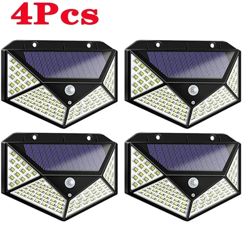 1/2/4Pcs 100 LED Solar Wall Lights Outdoor Solar Lamp Motion Sensor Solar Powered Sunlight Street Light for Garden Night Light