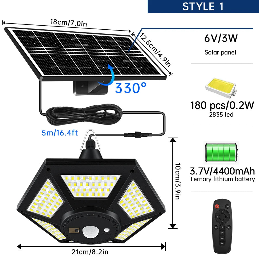 Solar Shed Light Solar Pendant Light Indoor Outdoor 228/180 LED 1000LM 5 Modes with Remote Control for Barn Gazebo Garage