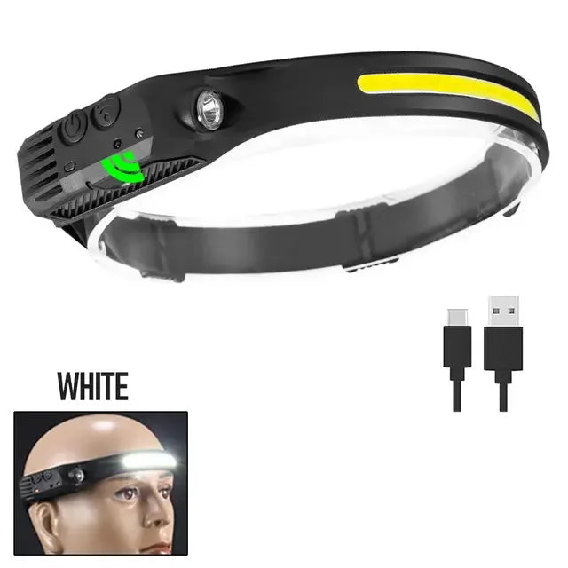 COB LED Flashlight USB Rechargeable Hand Sweep Sensor Headlamp 5 Lighting Modes Head Torch Camping Fishing Work Head Light