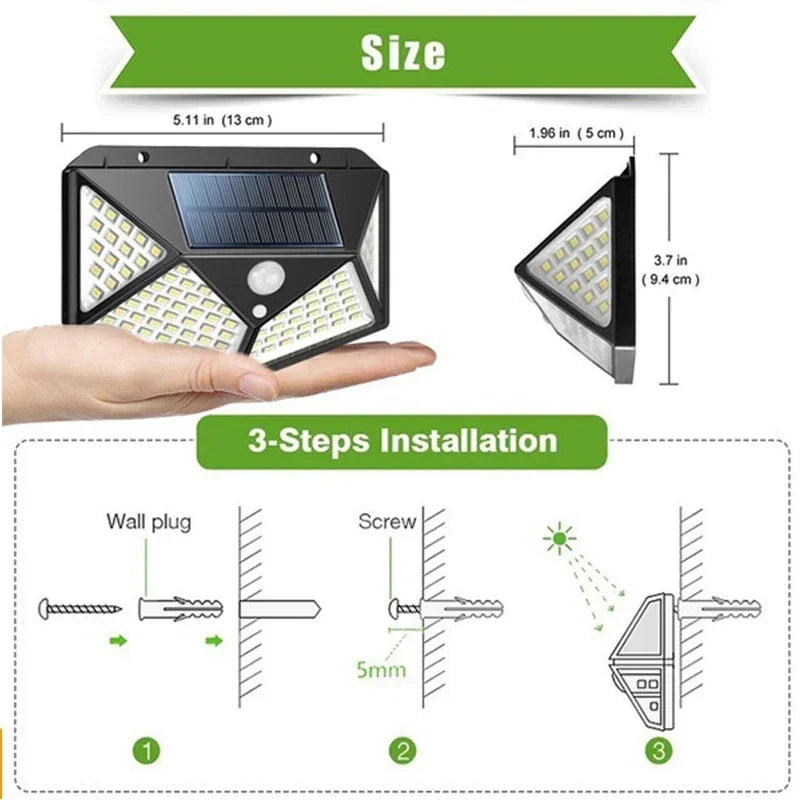 1/2/4Pcs 100 LED Solar Wall Lights Outdoor Solar Lamp Motion Sensor Solar Powered Sunlight Street Light for Garden Night Light