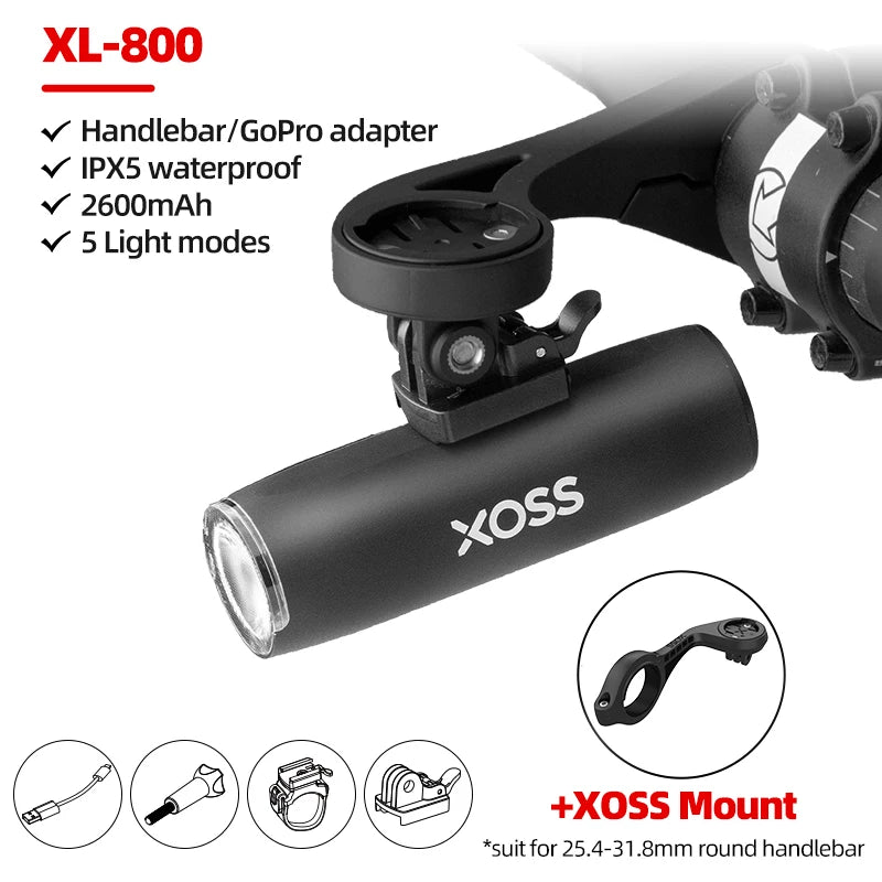 XOSS XL400/XL800 Bike Headlight 400/800 Lumen USB Rechargeable Road MTB Front Lamp Bicycle Light Aluminium Ultralight Flashlight