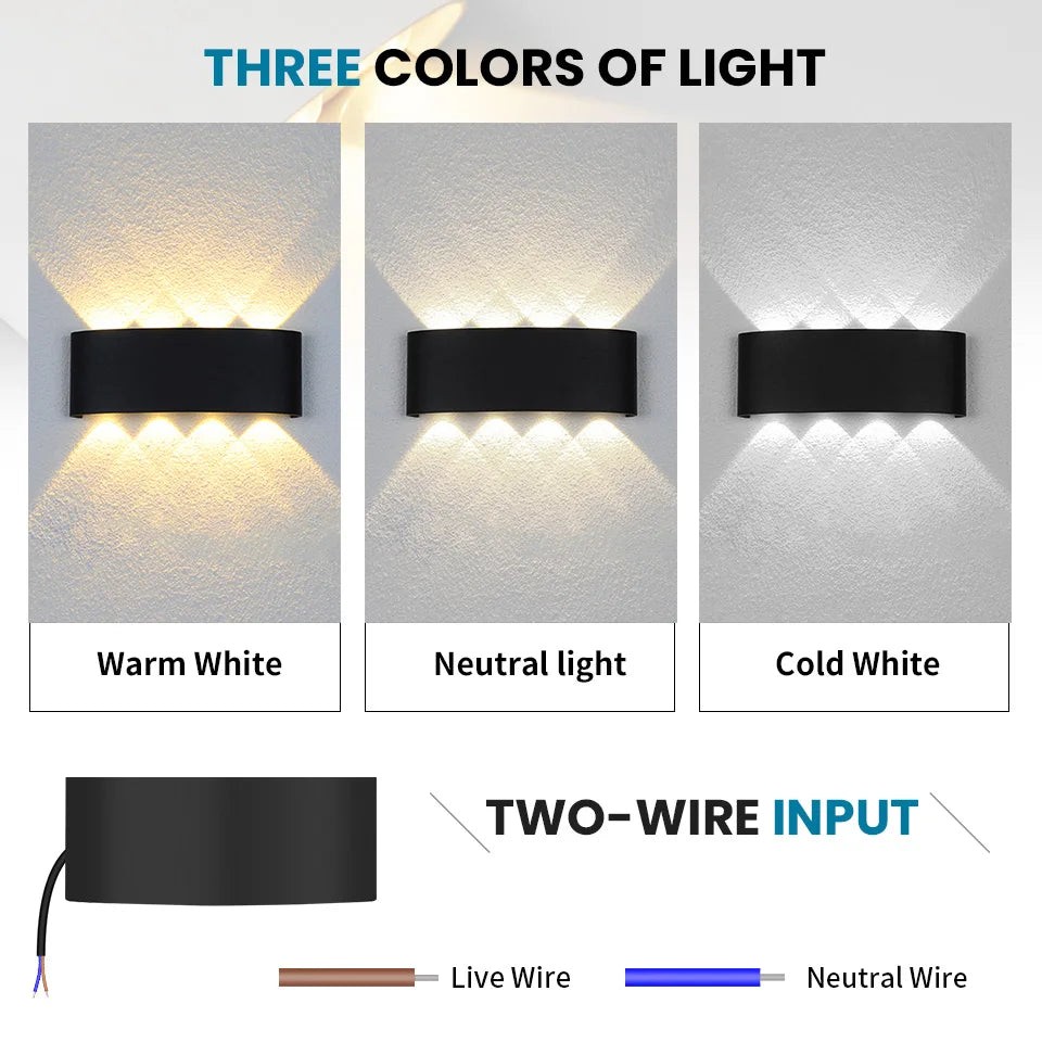 LED Wall Lamp Waterproof IP66 Indoor Outdoor Lamp  Garden Lights for Living Room Hallway Bedroom Decor