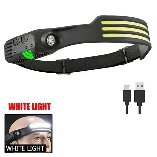 IR Motion Sensor Headlamp USB Rechargeable Headlight White/Yellow/Red Light 10 Modes Head Lamp Waterproof Head Light