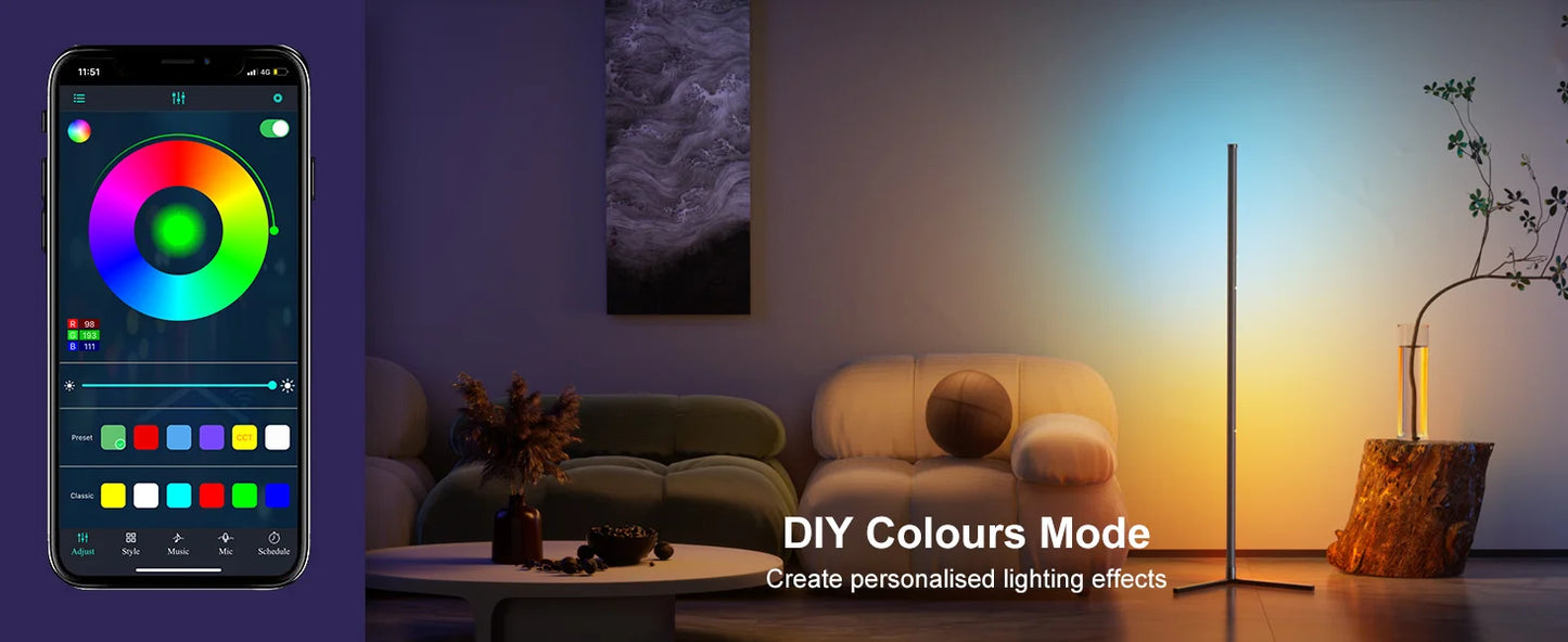 Smart RGB Dream Color Floor Lamp with Music Sync Modern 16 Million Color Changing Standing Mood Light with APP & Remote Control